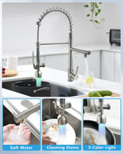 Load image into Gallery viewer, Fapully Commercial Single Handle Pull Down Sprayer Brushed Nickel Kitchen Faucet, Kitchen Sink Faucet with LED Light
