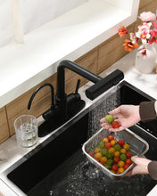 Load image into Gallery viewer, Fapully Pull-Down Kitchen Faucets, Matte Black 3 Way Kitchen Sink Faucet with Pull Down Sprayer and Drinking Water Faucet, Include Deck Plate for 1 or 3 Holes