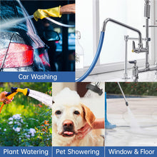 Load image into Gallery viewer, Fapully Commercial Kitchen Faucet,Deck Mount Kitchen Sink Faucet with Pre-Rinse Pull Down Sprayer,26‘’ Height 8'' Center 3 Compartment Sink Faucets with 12.2'' Swing Spout Chrome
