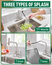 Load image into Gallery viewer, Fapully Pull-Down Kitchen Faucets, 3 Way Kitchen Sink Faucet with Pull Down Sprayer and Drinking Water Faucet, Include Deck Plate for 1 or 3 Holes Brushed Nickel