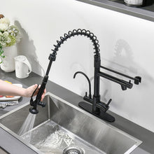 Load image into Gallery viewer, Fapully Commercial Kitchen Faucet with Pull Down Sprayer and Water Filter, Matte Black 3 in 1 Kitchen Faucets with Drinking Water Faucet