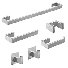 Load image into Gallery viewer, Fapully 23.6-Inch 6 Piece Bathroom Hardware Accessories Set Stainless Steel Wall Mounted Brushed Nickel Include Towel Bar,Hand Towel Holder,Toilet Paper Holder,Robe Towel Hook,Coat Hook,Towel bar Set
