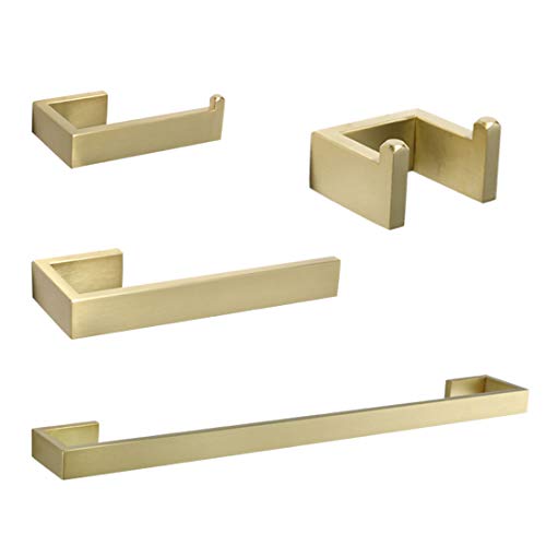 Fapully Brushed Gold Bathroom Accessories Set,4 Peice Bathroom Hardware Set Wall Mount