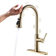 Load image into Gallery viewer, Fapully Touch Kitchen Faucets with Pull Down Sprayer, Single Handle Stainless Steel Brushed Gold Kitchen Sink Faucet with Pull Out Sprayer and Hole Cover