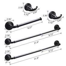 Load image into Gallery viewer, Fapully 5 Pieces Black Bathroom Accessories Set,Wall Mounted SUS304 Stainless Steel Adjustable Bathroom Hardware Set-Included Retractable 13.8"-21.9'' Towel Bar,Paper Towel Holder and Robe Hook
