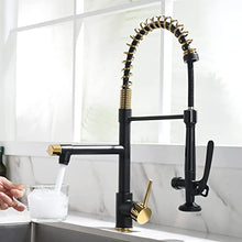 Load image into Gallery viewer, Fapully Black&Gold Kitchen Faucet with Sprayer,Commercial Pull Down Kitchen Faucet for Kitchen Sink