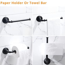 Load image into Gallery viewer, Fapully 5 Pieces Black Bathroom Accessories Set,Wall Mounted SUS304 Stainless Steel Adjustable Bathroom Hardware Set-Included Retractable 13.8"-21.9'' Towel Bar,Paper Towel Holder and Robe Hook