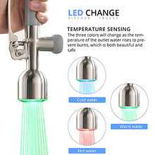 Load image into Gallery viewer, Fapully Commercial Single Handle Pull Down Sprayer Brushed Nickel Kitchen Faucet, Kitchen Sink Faucet with LED Light