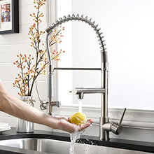 Load image into Gallery viewer, Fapully Commercial Single Handle Pull Down Sprayer Brushed Nickel Kitchen Faucet, Kitchen Sink Faucet with LED Light