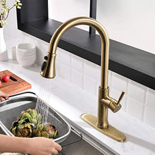 Load image into Gallery viewer, Fapully Touch Kitchen Faucets with Pull Down Sprayer, Single Handle Stainless Steel Brushed Gold Kitchen Sink Faucet with Pull Out Sprayer and Hole Cover