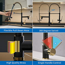 Load image into Gallery viewer, Fapully LED Kitchen Faucet with Pull Down Sprayer,Black&Gold Commercial Kitchen Faucet for Kitchen Sink