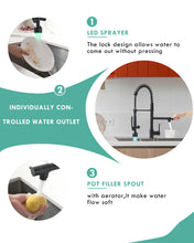 Load image into Gallery viewer, Fapully Black Kitchen Faucet with Pull Down Sprayer,Commercial LED Kitchen Faucet,Single Handle Single Hole Kitchen Sink Faucet