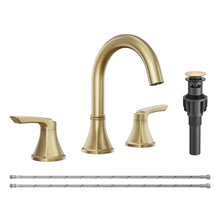 Load image into Gallery viewer, Fapully Bathroom Faucet 3 Hole, Brushed Gold 8 Inch Widespread Bathroom Sink Faucet with Pop-up Drain, Two-Handle Faucet for Bathroom Sink
