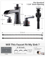 Load image into Gallery viewer, Fapully Oil Rubbed Bronze Bathroom Sink Faucet, Waterfall Bathroom Faucets 3 Hole, 8 Inch Widespread Bathroom Faucet with Pop-up Drain, 2-Handle Faucet for Bathroom Sink Vanity RV
