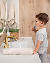 Load image into Gallery viewer, Fapully Brushed Gold Bathroom Faucet 3 Hole, Waterfall 8 Inch Widespread Bathroom Sink Faucet with Pop-up Drain, Two-Handle Faucet for Bathroom Sink
