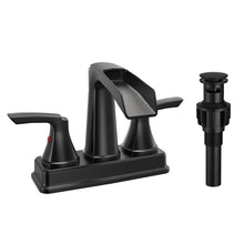 Load image into Gallery viewer, Fapully Matte Black Bathroom Faucet, Waterfall Bathroom Sink Faucet Widespread, 4 Inch Centerset Faucet for Bathroom Sink with Pop-up Drain
