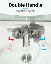 Load image into Gallery viewer, Fapully Bathroom Faucet, Waterfall Bathroom Sink Faucet Widespread, 4 Inch Centerset Brushed Nickel Faucet for Bathroom Sink with Pop-up Drain
