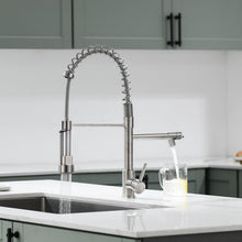 Load image into Gallery viewer, Fapully Kitchen Faucet Contemporary Spring Design Single Handle Copper with Pull Down &amp;Out Sprayer in Brushed Nickel

