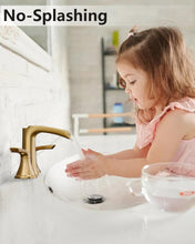 Load image into Gallery viewer, Fapully Brushed Gold Bathroom Faucet 3 Hole, Waterfall 8 Inch Widespread Bathroom Sink Faucet with Pop-up Drain, Two-Handle Faucet for Bathroom Sink
