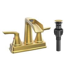 Load image into Gallery viewer, Fapully Bathroom Faucet, Waterfall Bathroom Sink Faucet Widespread, 4 Inch Centerset Brushed Gold Faucet for Bathroom Sink with Pop-up Drain
