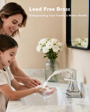 Load image into Gallery viewer, Fapully Bathroom Faucet, Waterfall Bathroom Sink Faucet Widespread, 4 Inch Centerset Brushed Nickel Faucet for Bathroom Sink with Pop-up Drain
