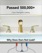 Load image into Gallery viewer, Fapully Bathroom Faucet 3 Hole, Polished Brushed Gold Waterfall 8 Inch Widespread Bathroom Sink Faucet with Pop-up Drain, Two-Handle Faucet for Bathroom Sink

