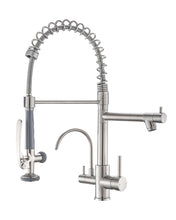 Load image into Gallery viewer, Fapully Commercial 3 Way Kitchen Faucets with Pull Down Sprayer and Water Filler,3 in 1 Kitchen Sink Faucet with Drinking Water Faucet Brushed Nickel
