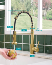Load image into Gallery viewer, Fapully Brushed Gold Kitchen Faucet with Pull Down Sprayer,Single Handle Kitchen Faucet,Brass Spring Faucet For Kitchen Sink,Robinet De Cuisine
