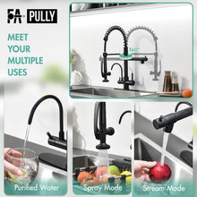 Load image into Gallery viewer, Fapully Commercial Kitchen Faucet with Pull Down Sprayer and Water Filter, Matte Black 3 in 1 Kitchen Faucets with Drinking Water Faucet
