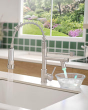 Load image into Gallery viewer, Contemporary Kitchen Sink Faucet with Pull Down Sprayer Single Handle Kitchen Faucet with Led Light Two Spout,Brushed Nickel

