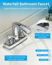 Load image into Gallery viewer, Fapully Bathroom Faucet, Waterfall Bathroom Sink Faucet Widespread, 4 Inch Centerset Chrome Faucet for Bathroom Sink with Pop-up Drain
