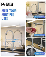 Load image into Gallery viewer, Fapully Commercial 3 Way Kitchen Faucets with Pull Down Sprayer and Water Filler,3 in 1 Kitchen Sink Faucet with Drinking Water Faucet Brushed Nickel

