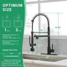 Load image into Gallery viewer, Fapully Commercial Kitchen Faucets with Pull Down Sprayer Matte Black LED Single Handle Faucet for Kitchen Sink, Kitchen Faucet with Soap Dispenser and Deck Plack for 4 Hole
