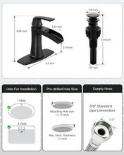 Load image into Gallery viewer, Fapully Bathroom Faucets Matte Black, Modern Waterfall Bathroom Sink Faucet with Single Handle for 1 or 3 Holes, Vanity Faucet with Deck Plate and Drain

