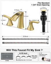 Load image into Gallery viewer, Fapully Bathroom Faucet 3 Hole, Polished Brushed Gold Waterfall 8 Inch Widespread Bathroom Sink Faucet with Pop-up Drain, Two-Handle Faucet for Bathroom Sink
