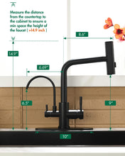 Load image into Gallery viewer, Fapully Pull-Down Kitchen Faucets, Matte Black 3 Way Kitchen Sink Faucet with Pull Down Sprayer and Drinking Water Faucet, Include Deck Plate for 1 or 3 Holes
