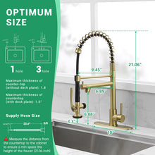 Load image into Gallery viewer, Fapully Commercial Kitchen Sink Faucet with Pull Down Sprayer Brushed Gold Single Handle Faucets for Kitchen Sink, Kitchen Faucet with Soap Dispenser and Deck Plack for 4 Hole
