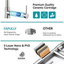 Load image into Gallery viewer, Fapully Kitchen Faucet Contemporary Spring Design Single Handle Copper with Pull Down &amp;Out Sprayer in Brushed Nickel
