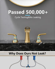 Load image into Gallery viewer, Fapully Brushed Gold Bathroom Faucet 3 Hole, Waterfall 8 Inch Widespread Bathroom Sink Faucet with Pop-up Drain, Two-Handle Faucet for Bathroom Sink

