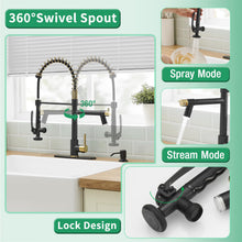Load image into Gallery viewer, Fapully Commercial Kitchen Faucets with Pull Down Sprayer Matte Black&amp;Gold LED Kitchen Faucet with Soap Dispenser and Deck Plack for 4 Hole, Single Handle Faucet for Kitchen Sink
