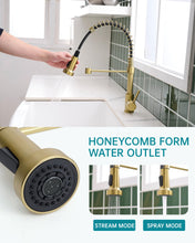 Load image into Gallery viewer, Fapully Brushed Gold Kitchen Faucet with Pull Down Sprayer,Single Handle Kitchen Faucet,Brass Spring Faucet For Kitchen Sink,Robinet De Cuisine
