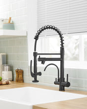 Load image into Gallery viewer, Fapully Commercial 3 Way Kitchen Faucets with Pull Down Sprayer and Water Filler,3 in 1 Kitchen Sink Faucet with Drinking Water Faucet Matte Black
