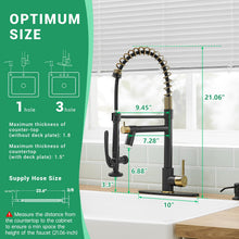 Load image into Gallery viewer, Fapully Commercial Kitchen Faucets with Pull Down Sprayer Matte Black&amp;Gold LED Kitchen Faucet with Soap Dispenser and Deck Plack for 4 Hole, Single Handle Faucet for Kitchen Sink
