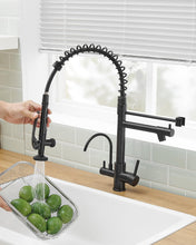 Load image into Gallery viewer, Fapully Commercial 3 Way Kitchen Faucets with Pull Down Sprayer and Water Filler,3 in 1 Kitchen Sink Faucet with Drinking Water Faucet Matte Black
