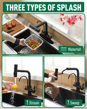 Load image into Gallery viewer, Fapully Pull-Down Kitchen Faucets, Matte Black 3 Way Kitchen Sink Faucet with Pull Down Sprayer and Drinking Water Faucet, Include Deck Plate for 1 or 3 Holes

