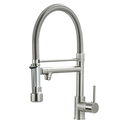 Fapully Pull Down Kitchen Faucet with Lock Sprayer,Single Handle Spring Stainless Steel Kitchen Sink Faucet Brushed Nickel