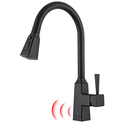 Fapully Kitchen Faucet with Pull Down Sprayer, Touchless Black Kitchen Sink Faucet with Sprayer, Motion Sensor Smart Hands-Free Single Handle Kitchen Faucet