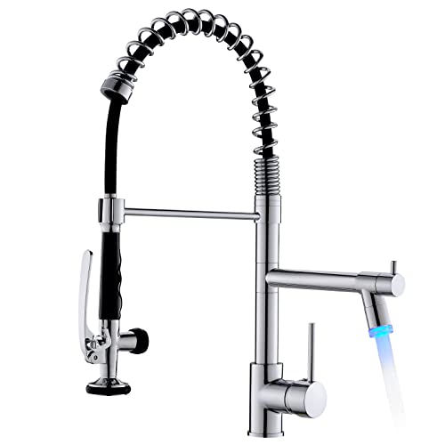 Fapully Kitchen Faucet with Pull Down Sprayer,Commercial Single Handle Kitchen Sink Faucet with LED Light