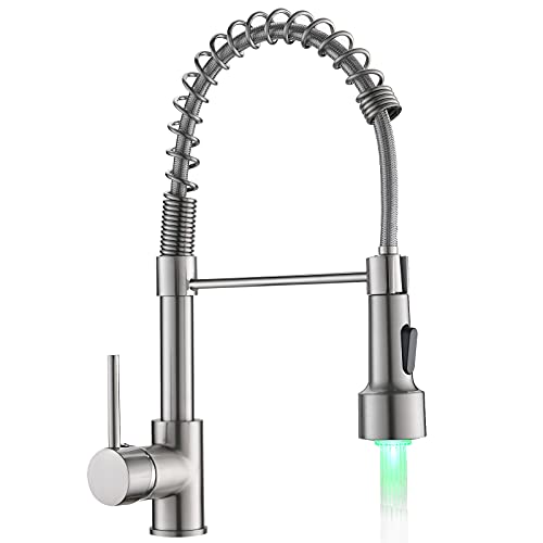 Kitchen Faucet,Fapully Single Handle Faucet for Kitchen Sink,Brushed Nickel Pull Down Kitchen Faucet with LED Light