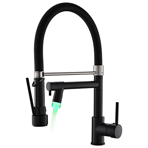 Black Kitchen Faucet,Fapully Single Handle Pull Down Kitchen Faucet with Sprayer,LED Facuet for Kitchen Sink
